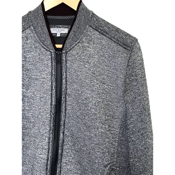 SOLD Ted Baker Gray Front Zip Jacket With Burgundy Trim Size 4 EUC - Picture 4 of 12